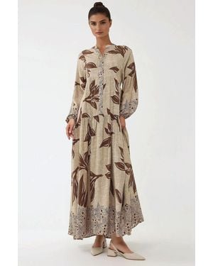 Hiccup Printed Long Sleeve Viscose Maxi Dress - Natural