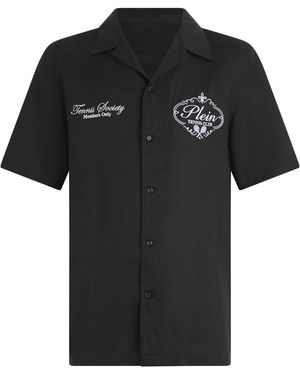 Philipp Plein Linen Bowling Shirt Tennis Club - Zwart