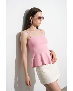 Dilvin Aansluitende Vierkante Hals Franje Camisole Top - Roze