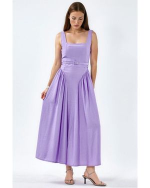 Busem Square Collar Belted Midi Dress - Purple