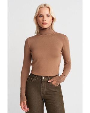 Dilvin Turtleneck Knit Jumper With Buttons - Green