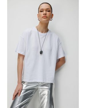 MixRay Oversized Crew Neck Effen T-Shirt Met Split - Wit