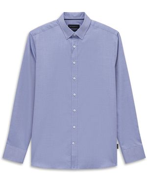 Bugatti Herren Vrijetijdshemd Van Katoen Met Patroon En Under-Button-Down-Kraag - Blauw