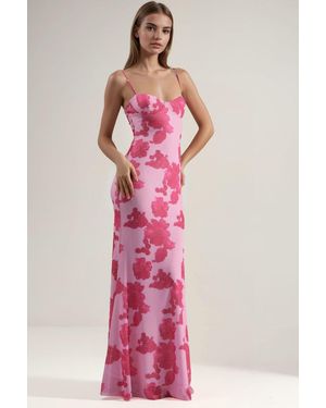 Hiccup Floral Print Heart Collar Maxi Dress - Pink
