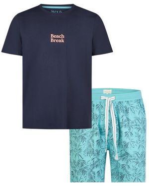 Phil & Co. Berlin Shortama Korte Pyjama Set Gebloemd - Blauw