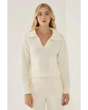 Hiccup Shirt Collar Crop Jumper With Pocket - Natural