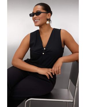 Trendyol Effen Mouwloos Regular Fit Grote Maten Blouses - Zwart