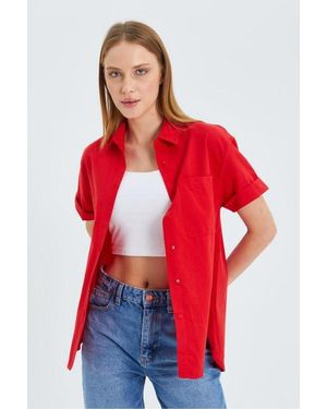 MixRay Korte Mouwen Shirt Met Zakken - Rood