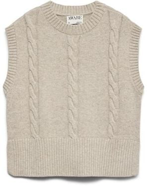Vero Moda Awcatalina Sl O-Neck Knit Vest 10347757 Sand - Naturel