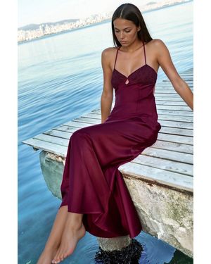 Hiccup Hart Kraag Kanten Detail Maxi Jurk - Rood