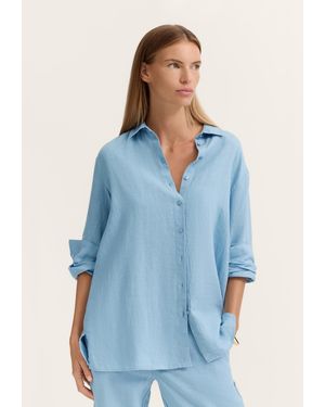 Bugatti Damen Blouse Met Moderne Pasvorm Van 100% Linnen - Blauw