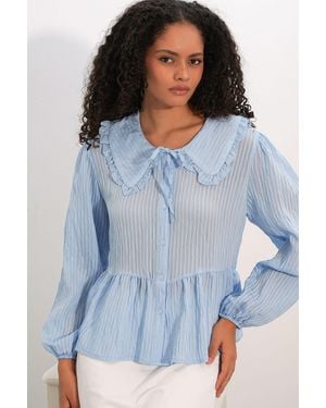 Bigdart Viscose-Mix Blouse Met Baby Kraag - Blauw