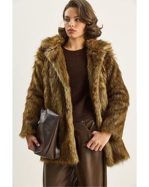 Bianco Lucci Faux Fur Coat - Brown