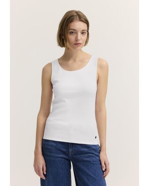Bugatti Damen Top Van Katoen-Stretch Met Ribbelpatroon - Wit