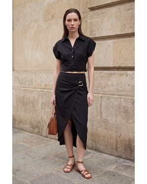 My Fashion Linen Blend Crop Blouse & Accessory Detailed Midi Skirt Two-Piece Set - Natural