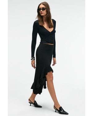 Grimelange High Waist A-Line Midi Skirt - Black