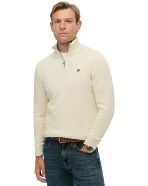 Superdry Trui Creme Half Zip Katoen Gebreid Met Boord - Naturel