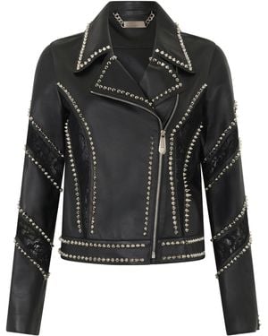 Philipp Plein Biker Jacket With Lace Inserts - Zwart