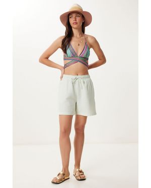Happiness İstanbul High Waist Wide Leg Cotton Shorts - Multicolour