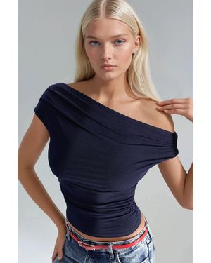 Hiccup Asymmetrical Neck One-Shoulder Sandy Blouse - Blue