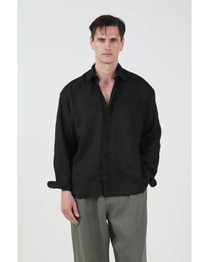 Giesto Oversized Button-Up Linen Shirt - Black