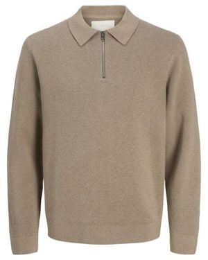 Jack & Jones Jprblamilano Stitch Knit Zip Polo S 12281743 Greige - Grijs