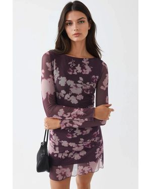 Busem Bloemen Mini Jurk Met Lange Mouwen - Rood