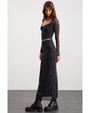 Grimelange High Waist Leopard Maxi Skirt - Black