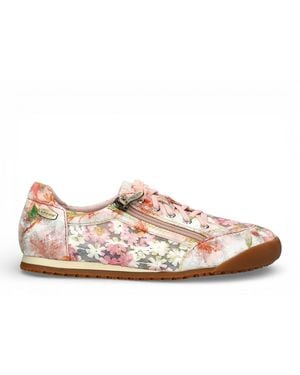 Laura Vita Tivanao-05 Rose Floral Leather Trainers Zip Trainer Shoes - Pink