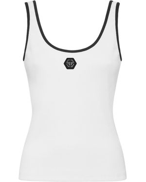 Philipp Plein Tops ,Wit ,Katoen Tank Top Hexagon
