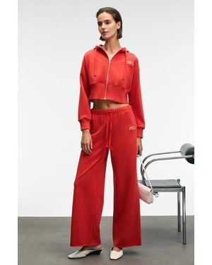 Grimelange Wide Leg Drawstring Joggers - Red