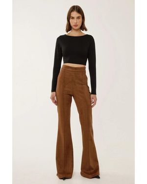 Hiccup High Waist Suede Wide Leg Trousers With Pintuck - Blue