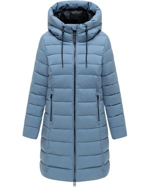 Marikoo Nanoraa Lange Gewatteerde Jas – Getailleerd Met Capuchon - Blauw