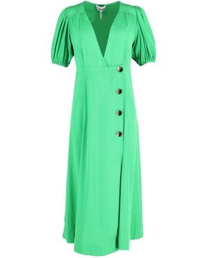 Ganni Midi-Wikkeljurk Met Pofmouwen - Groen