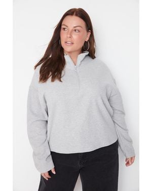 Trendyol Effen Lang Oversized Grote Maten Sweatshirts - Grijs