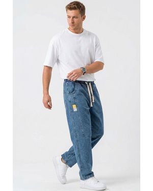 Bigdart Baggy Denim Trousers With Drawstring Waist - Blue