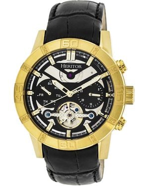 Heritor Hannibal Semi-Skeleton Leather-Band Watch - Metallic