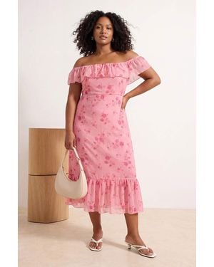 Trendyol Bloemen Maxi Kort Casual A-Lijn Grote Maten Jurk - Roze