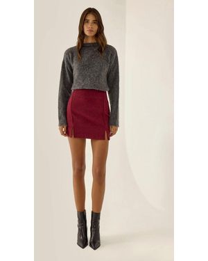 Hiccup High Waist Mini Skirt With Slit - Red