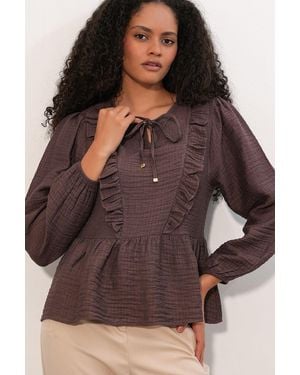 Bigdart Rimpelige Geweven Blouse Met Strik Sluiting - Bruin