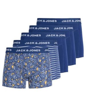 Jack & Jones Boxershorts Trunks Jackevin 5-Pack Gestreept/Bladeren Print Donker - Blauw