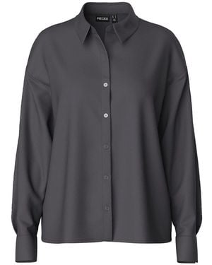 Pieces Relaxed Fit Shirt Met Lange Mouwen (Magneet) - Grijs