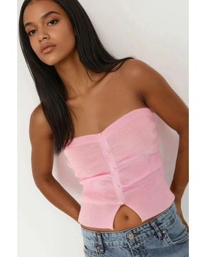 Hiccup Slim Fit Strapless Knitted Top - Pink
