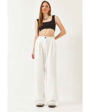 Bianco Lucci Wide Leg Pleated Trousers - White