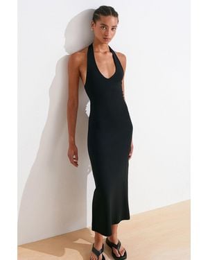 Dilvin Halter Neck Bodycon Midi Dress - Black