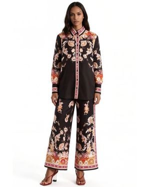 Msn-Collection Floral Shirt Collar Coord Set - Multicolour