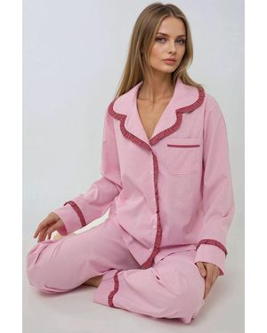 Hiccup Shirt Collar Cotton Plaid Pyjama Set - Pink