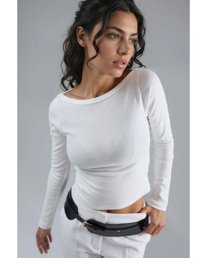 Busem Slim Fit Geribbelde Boothals Blouse - Grijs