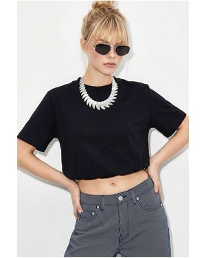 Bianco Lucci Crop Crew Neck T-Shirt - Blue