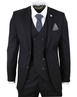 TruClothing 3 Piece Pinstripe Retro Suit - Black